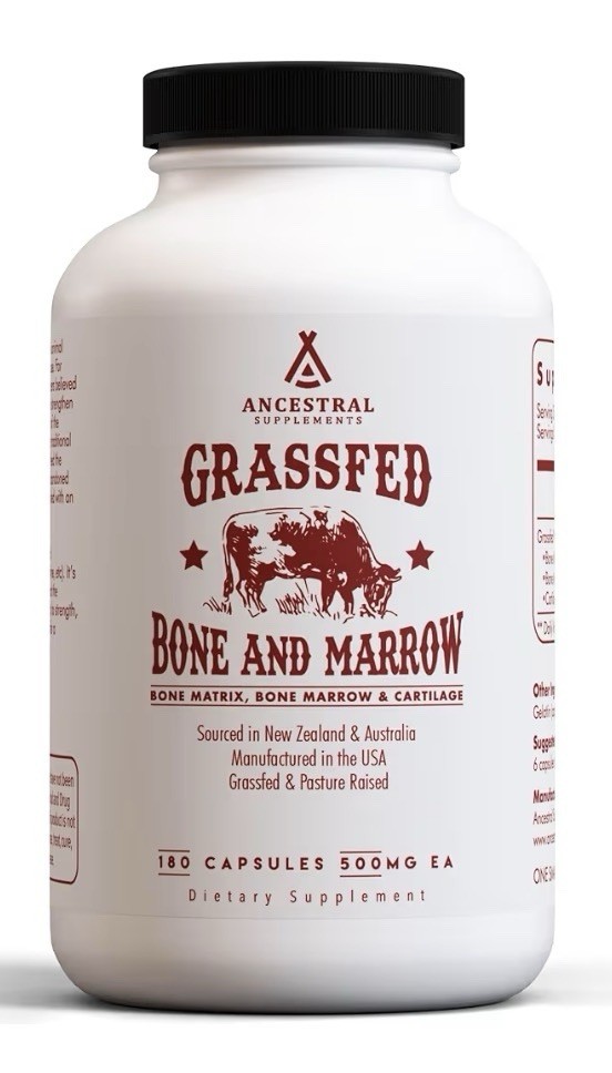 Ancestral Supplements Bone and Marrow Grass Fed Beef Pasture Raised 180 Capsules