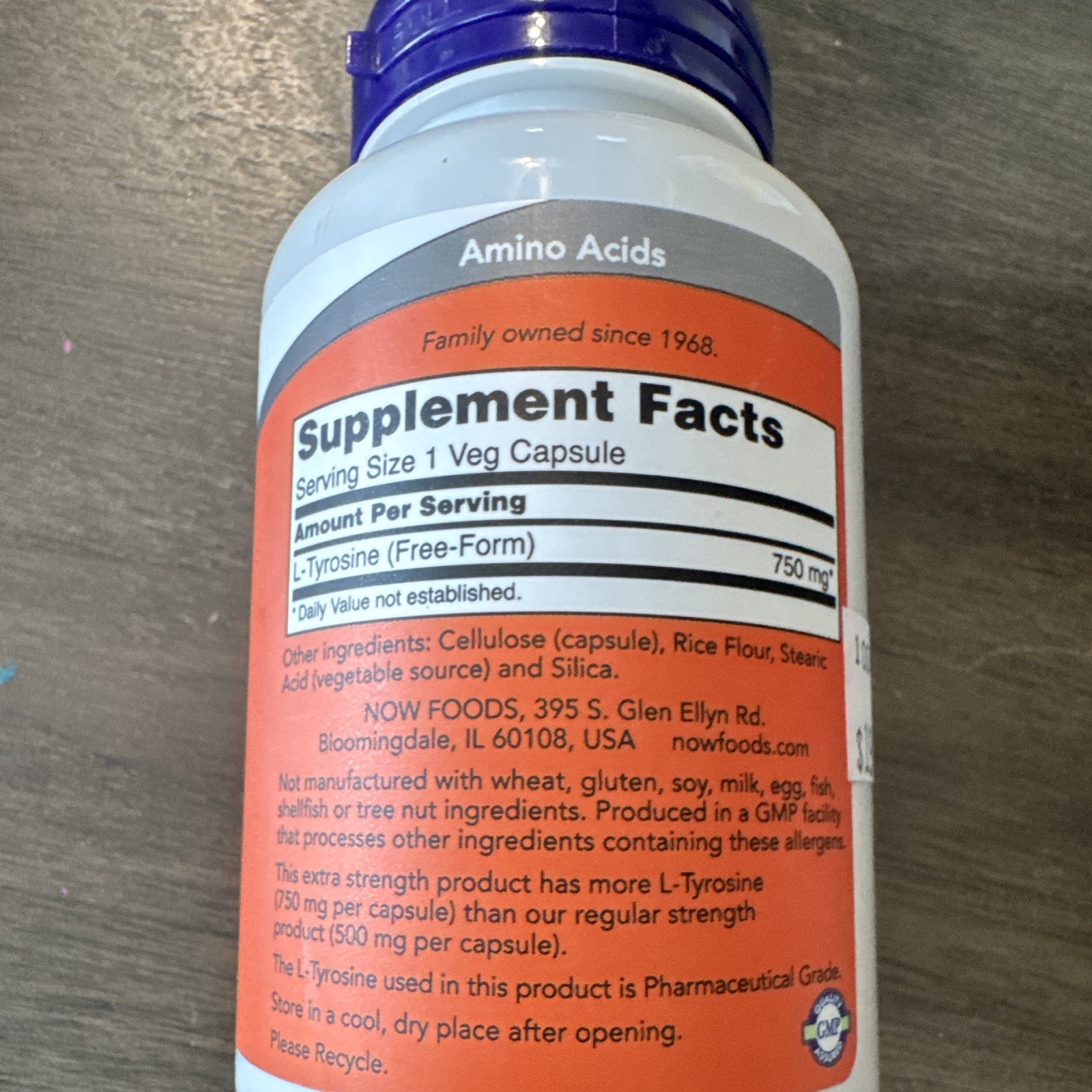 NOW Extra Strength L-Tyrosine 750mg Mental Alertness 90 Veg Caps Non-GMO