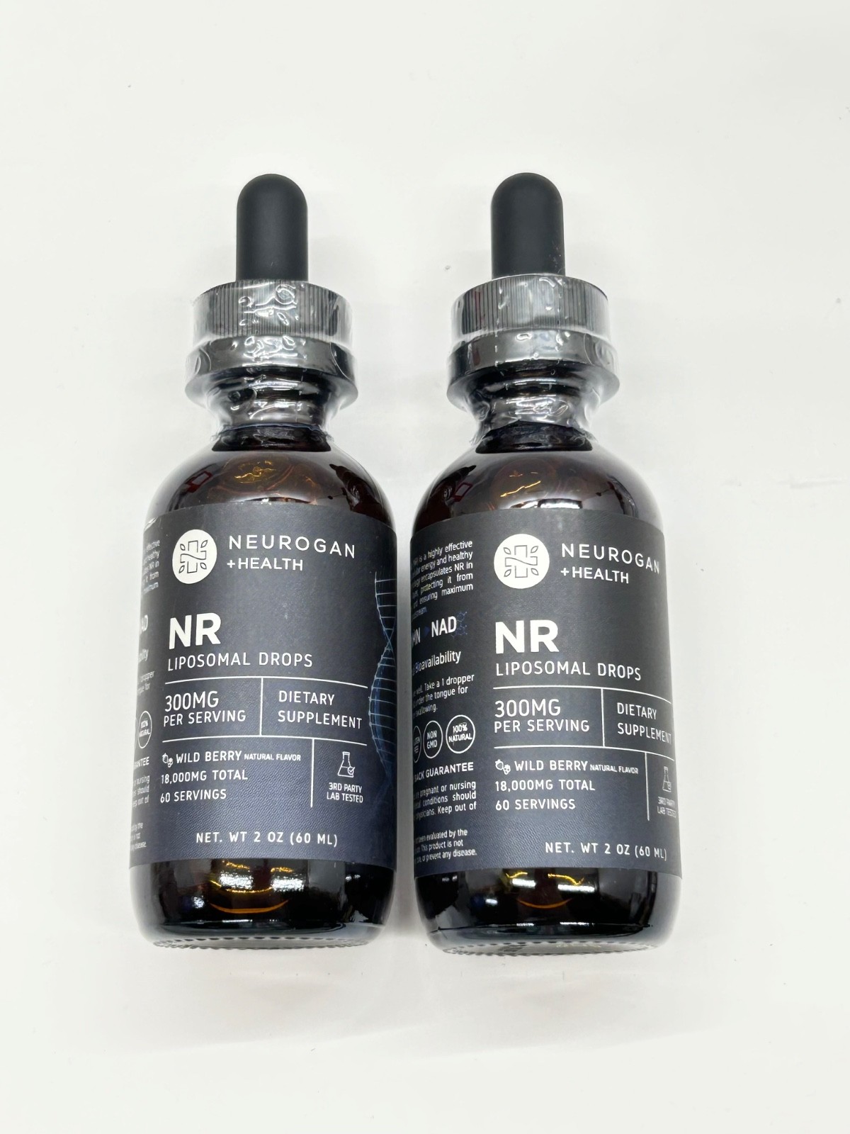 Neurogan Health NR Liposomal Drops 300mg Wild Berry 2 oz 60mL Sealed 2 Pack