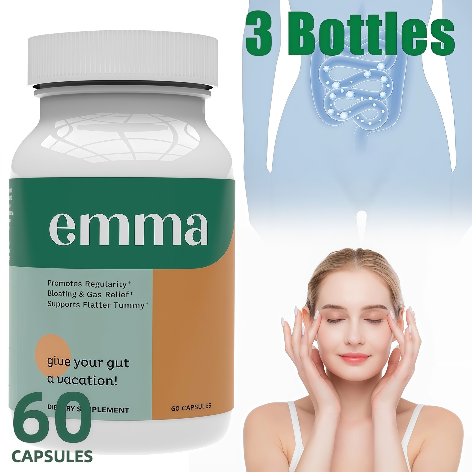 3 Pack Emma Relief Supplement Keto for Gut Bloating – 60 Capsules