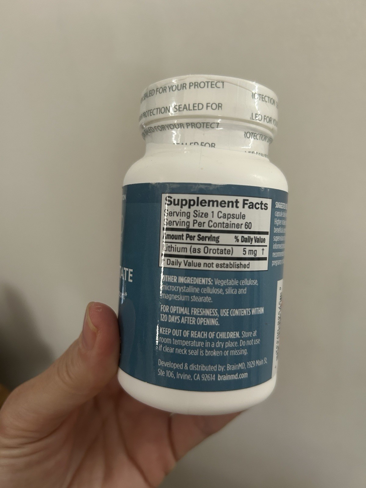 Brain MD Lithium Orotate 60 Vegan Capsules Mood Cognition Support Exp 10/28 5mg