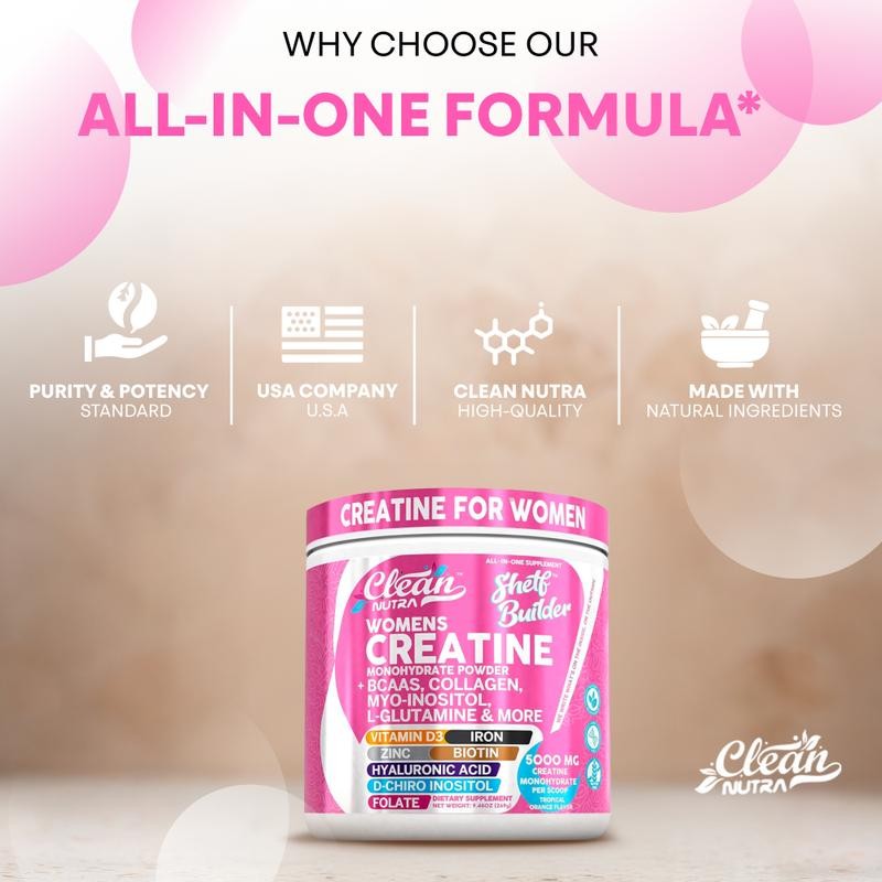 Quality Clean Nutra Women’s Creatine Monohydrate Powder with BCAAs Collagen 5000