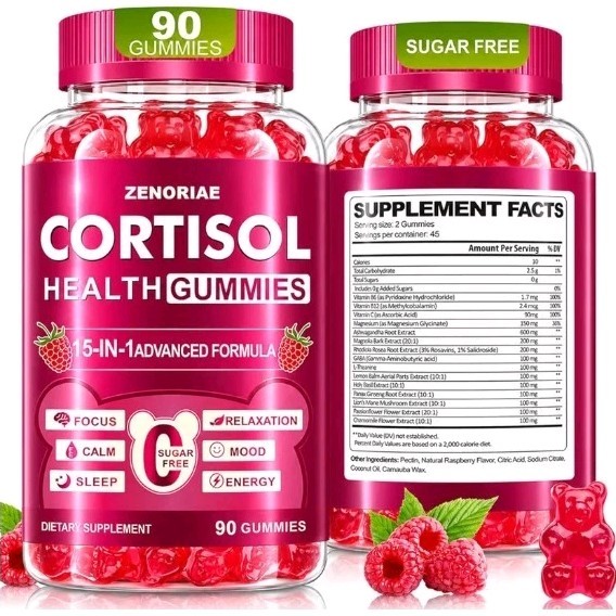 ZENORIAE Cortisol Health Gummies Sugar-Free Raspberry, 90 Count (Adult)