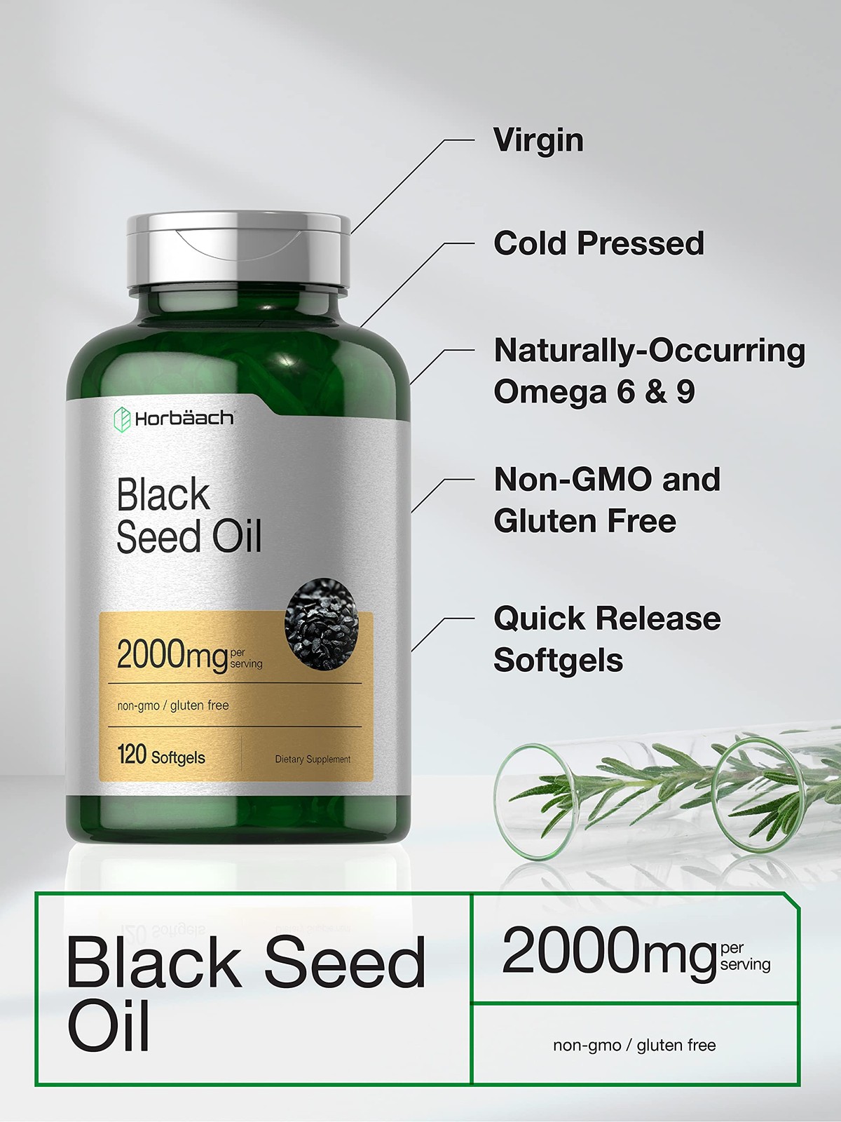 Horbaach Black Seed Oil Cold Pressed Softgel Capsules | 2000mg | 120 Count | …
