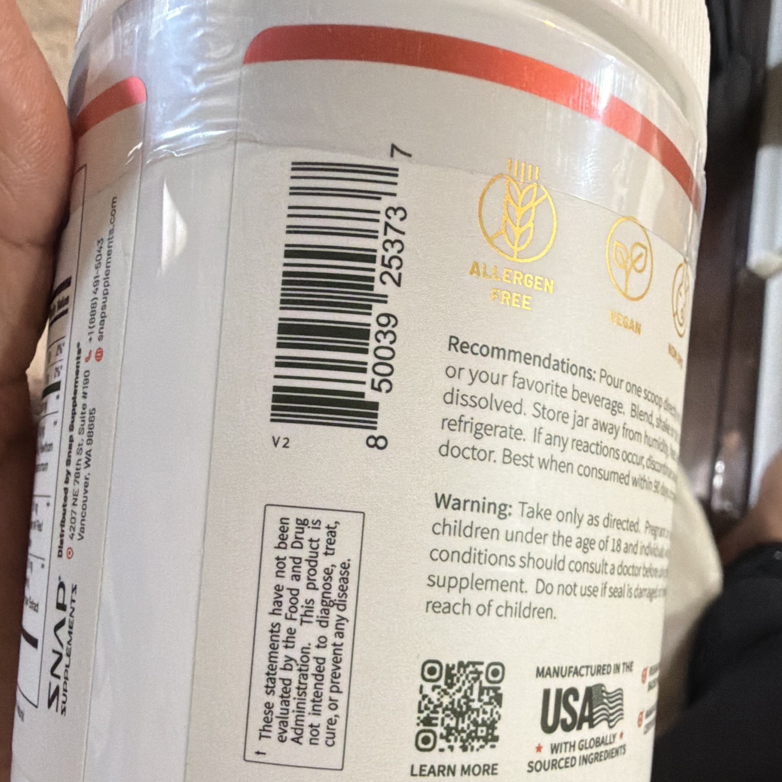 SNAP Supplements Circulation Health Powder 8.8oz Exp 08/2026