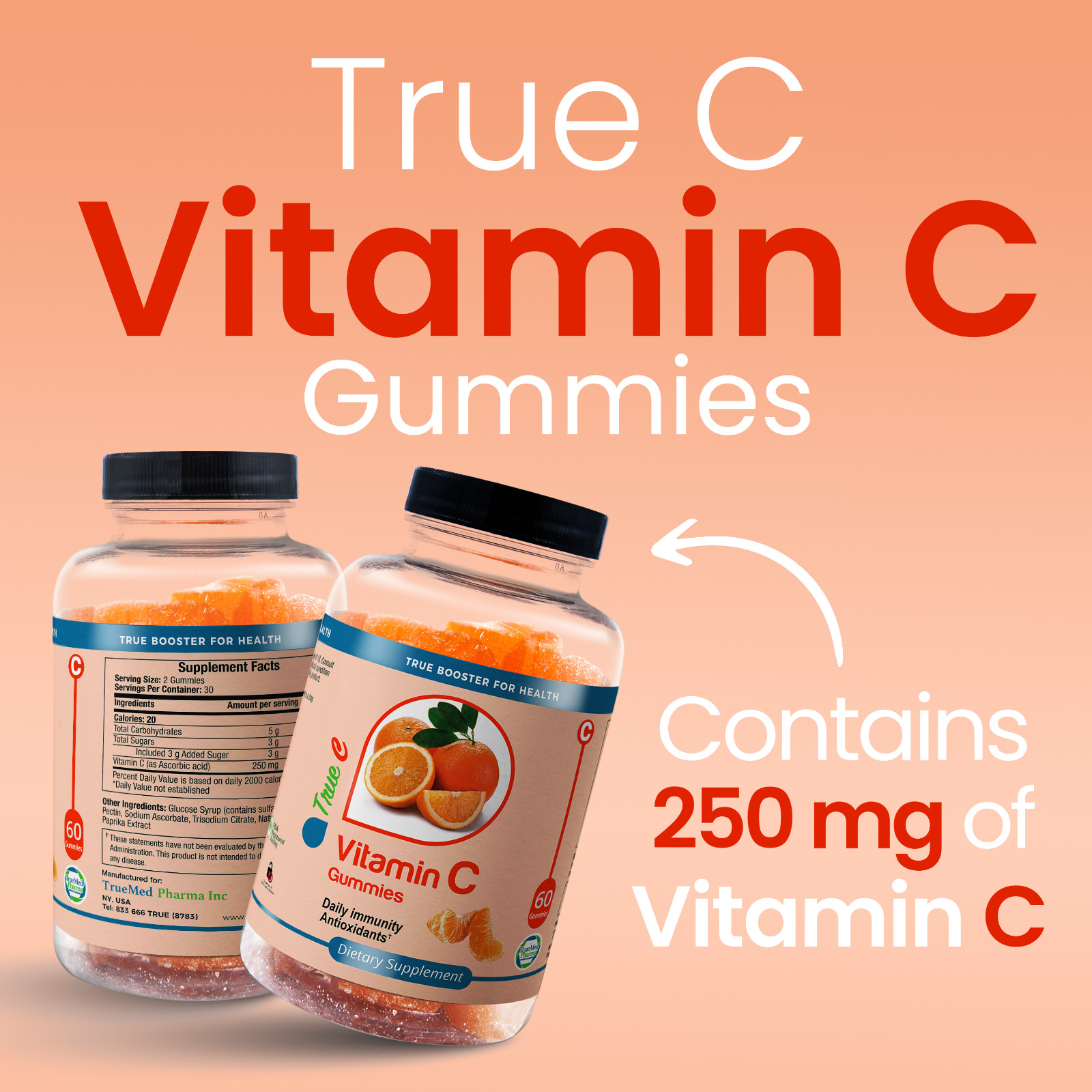 Vitamin C Gummies With Zinc Probiotics/ Immune Support Supplement 60 Gummies