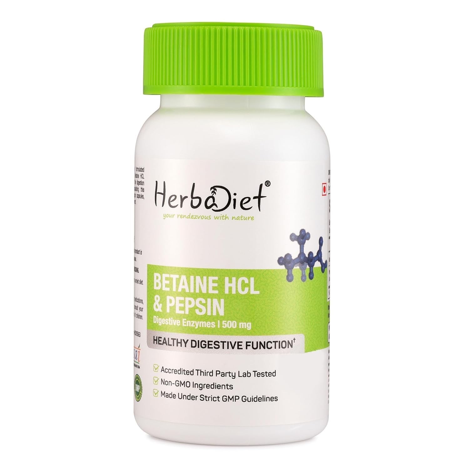Herbadiet Betaine HCL Pepsin Digestive Aid Gut Health 60 Veg Capsules- FREE SHIP