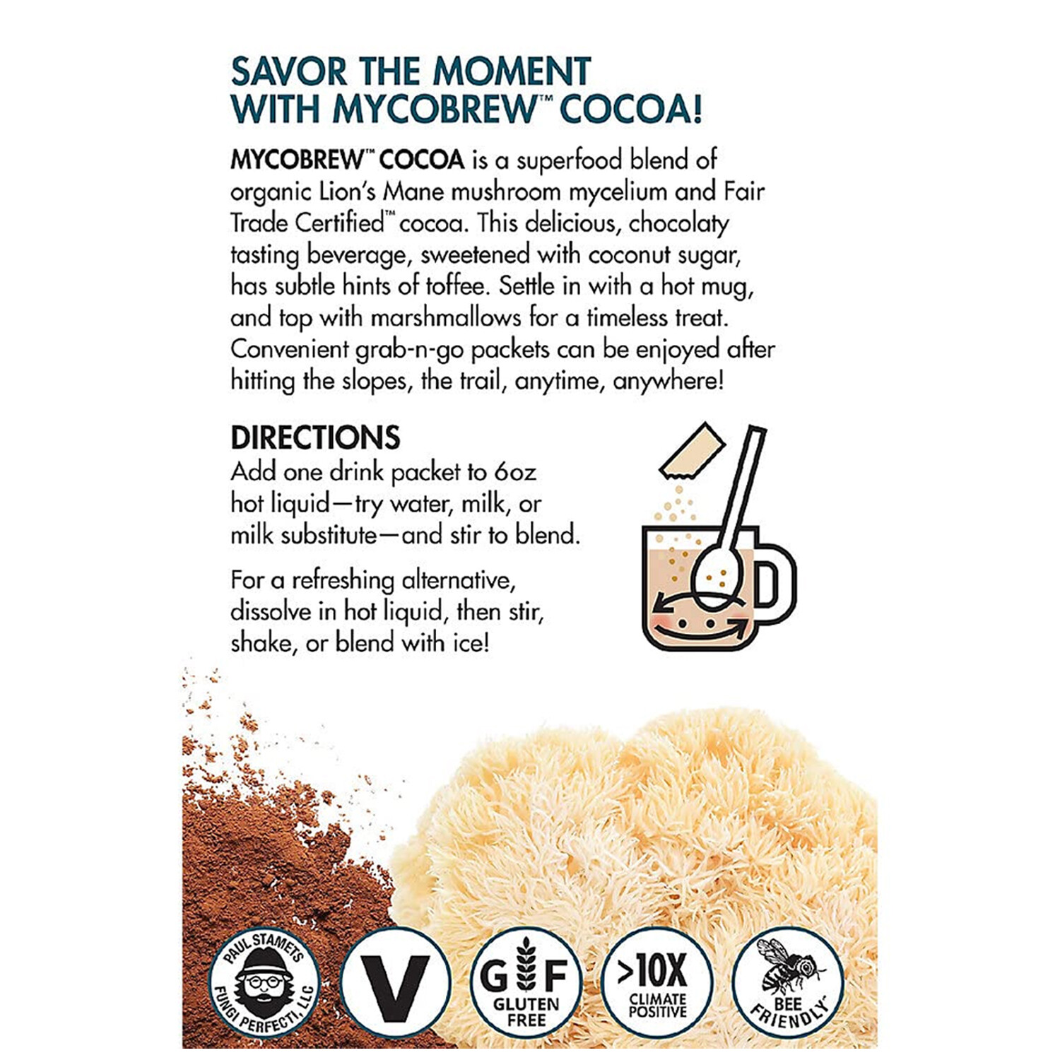 Host Defense Mushrooms MycoBrew Cocoa Certified Organic Drink Mix, 5 Ounces