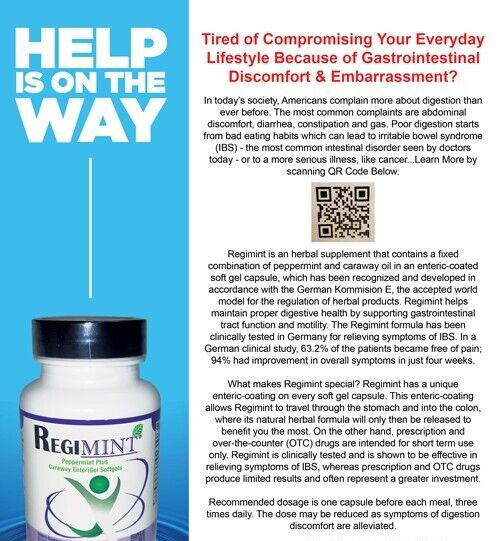 Regmint Peppermint Plus Caraway Oil For IBS Adult Colon Relief (3 Pk 300mg)