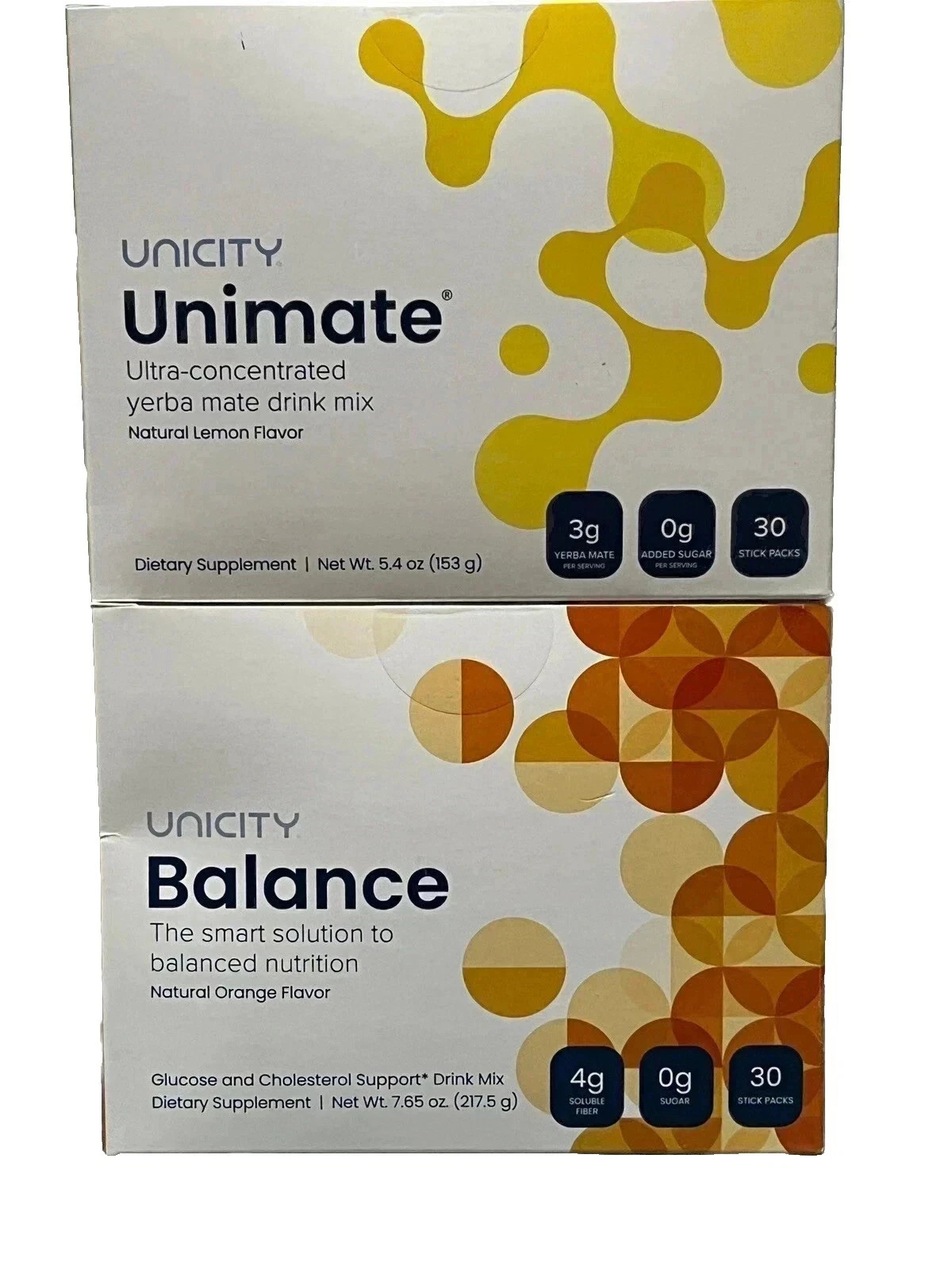 Combo-Unicity Unimate LEMON and Unicity Balance Natural Orange Flavor 08/28