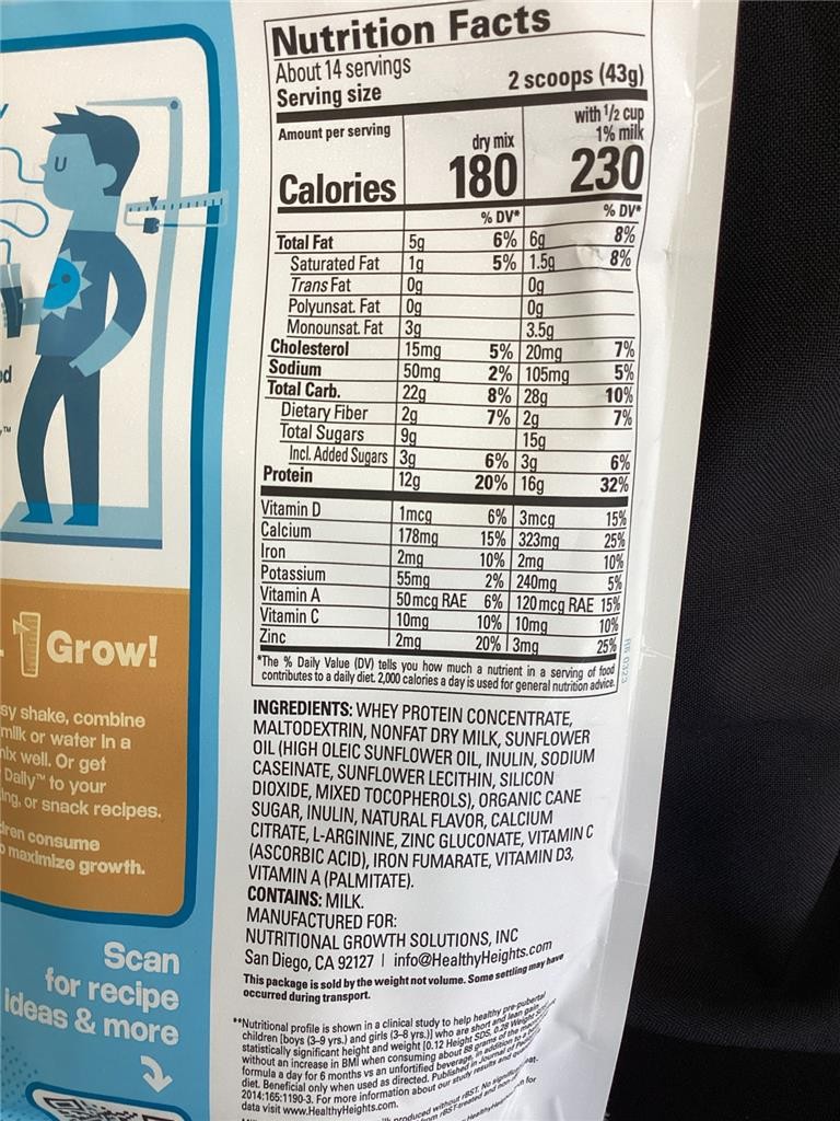 ++ Lot of 8 Healthy Heights Grow Daily Protein Nutrition Mix For Kids 3+ Vanilla