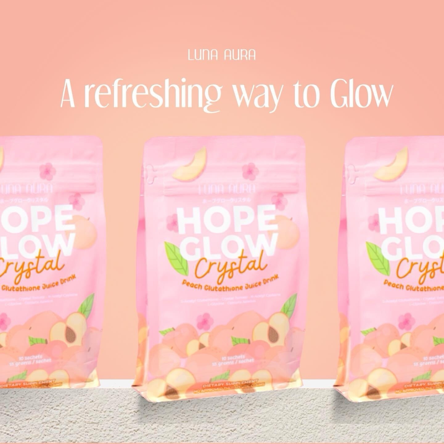 Hope Glow CRYSTAL Peach Glutathione Juice Drink, 10 Sachets x 18g