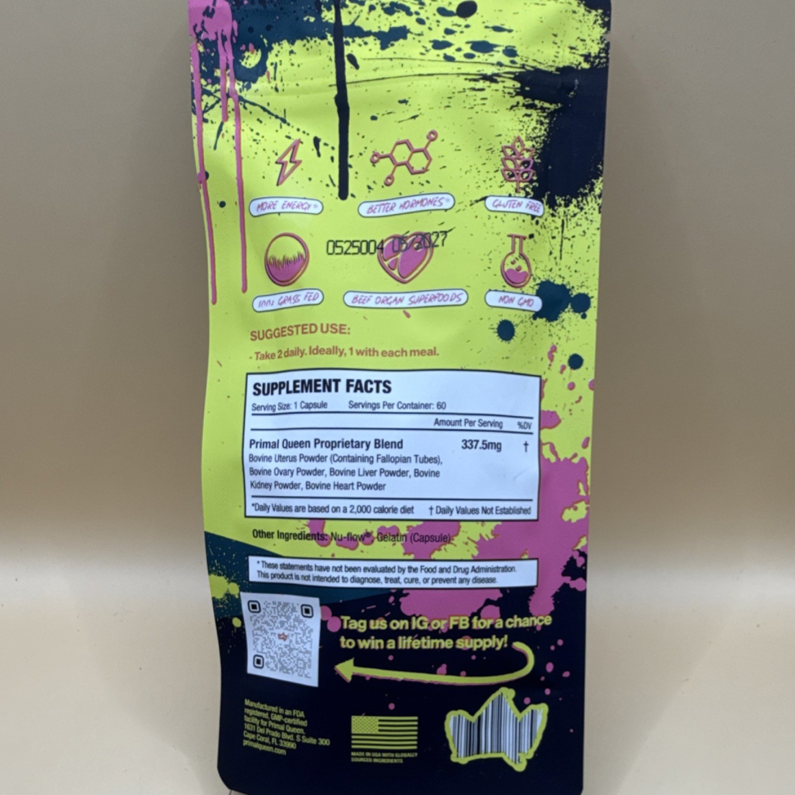 Primal Queen Grass Fed Beef Organ Superfoods Capsules 60ct Non GMO Gluten-Free