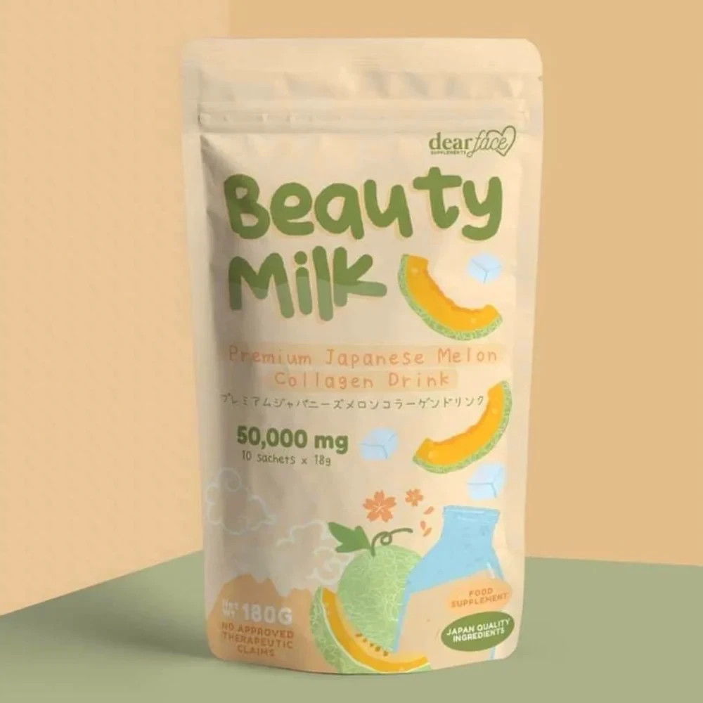 Dear Face Beauty Milk Japanese Collagen Melon Drink, 10 Sachets X 18g