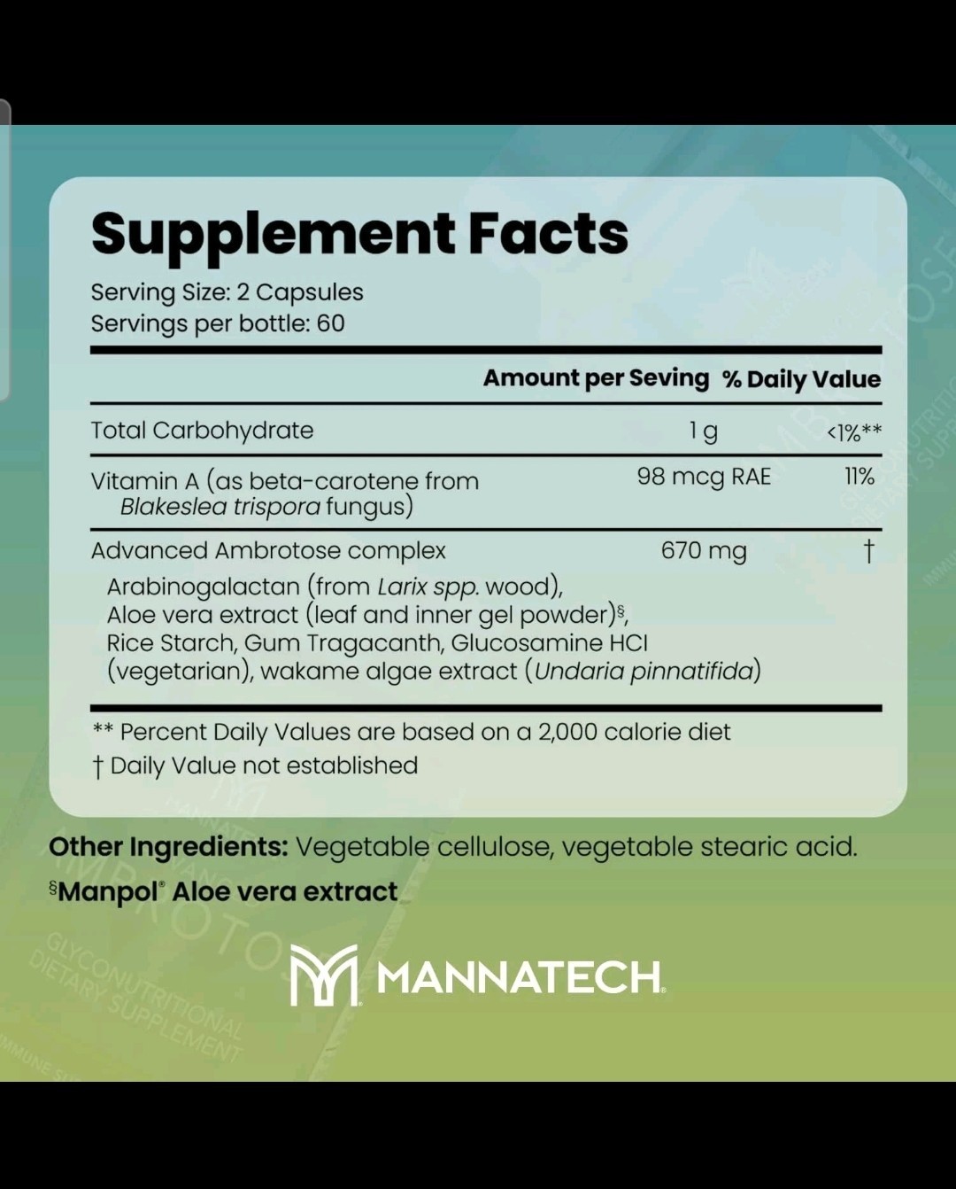 Mannatech Ambrotose Complex Immune Support Dietary Supplement Capsules 60