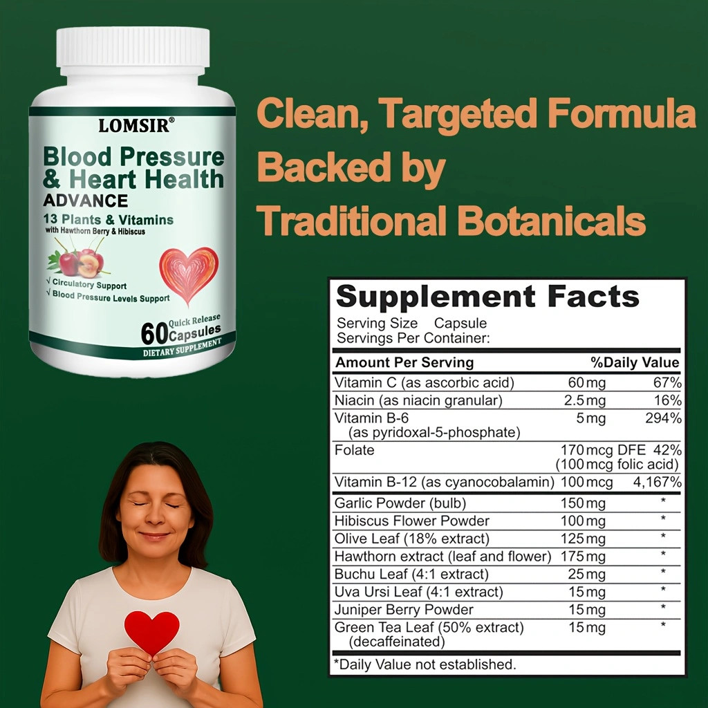 Heart Health Blood Pressure Support Supplement with Hawthorn Berry – 60 Capsules
