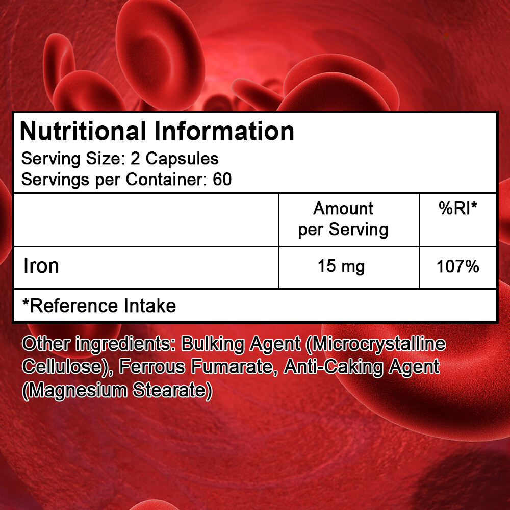 Iron 14mg 30/60/120 Capsules Iron Ferrous Fumarate Quality Supplement