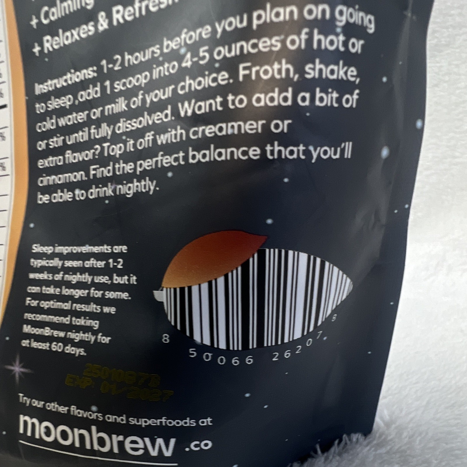 moonbrew Nighttime Sleep Support Hot Cocoa Powder Sugar-Free Vegan 5.95 oz