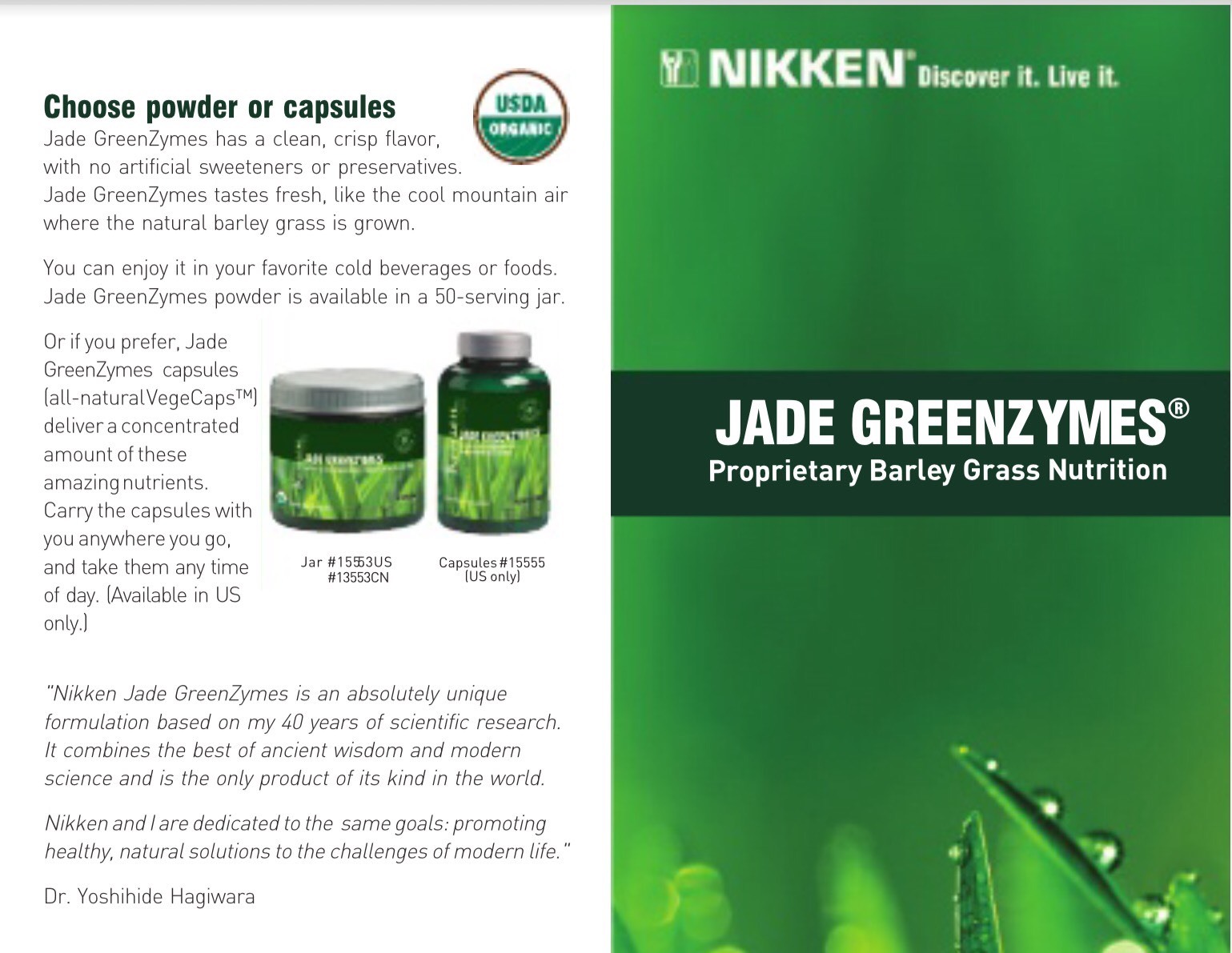 NEW – Nikken Kenzen Jade GreenZymes Organic Barley Grass Capsules