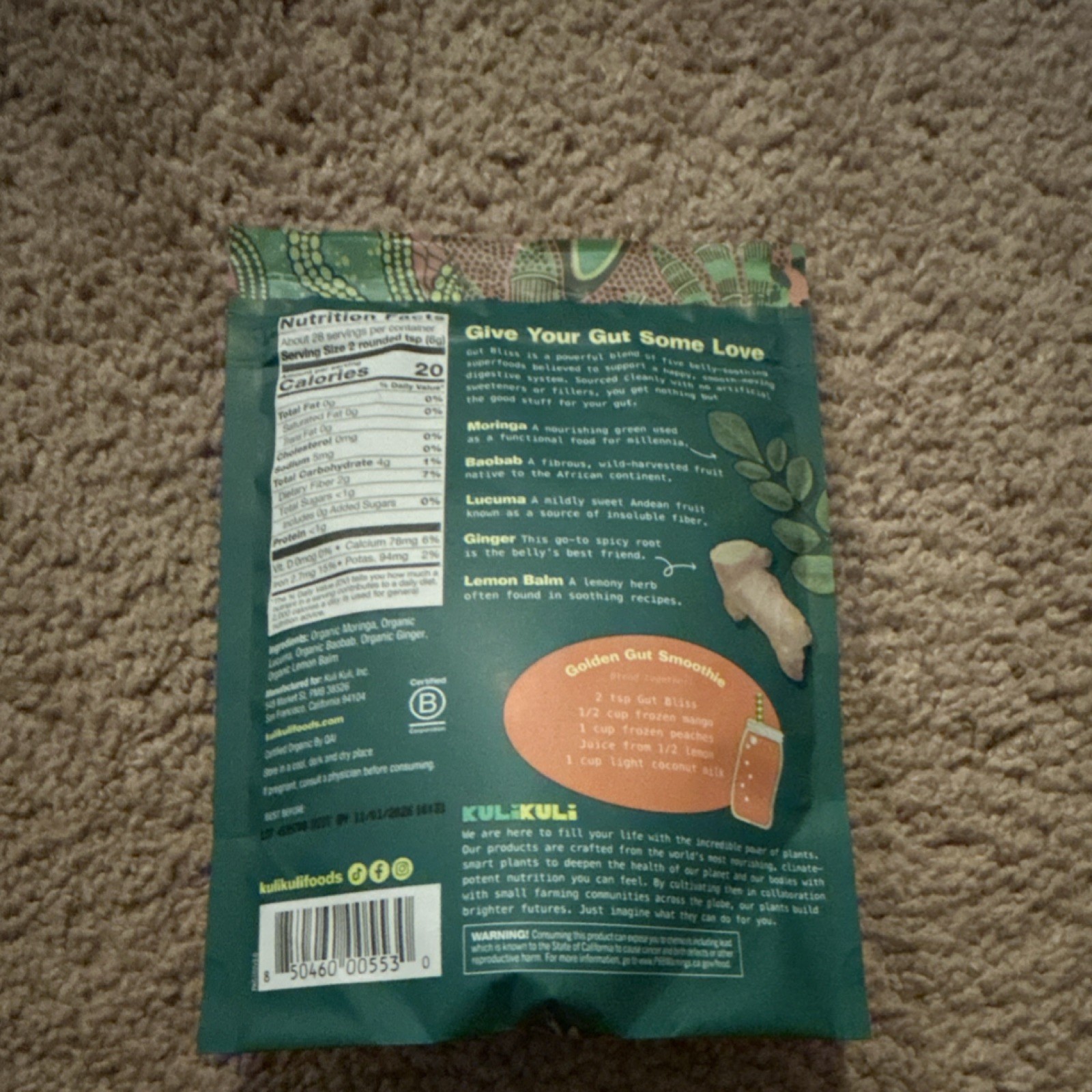 Kuli Kuli Gut Bliss Superfood Blend Powder USDA Organic 6oz Exp 11/2026