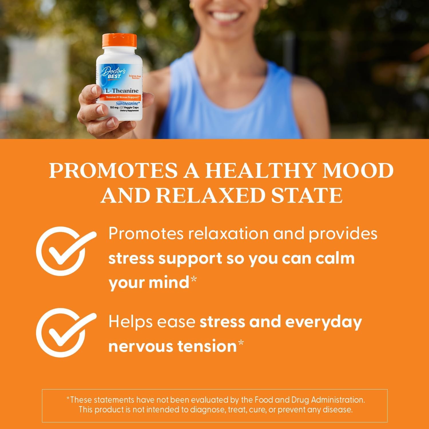 L-Theanine Contains Suntheanine 150 mg Reduce Stress Anxiety Sleep 120 Count