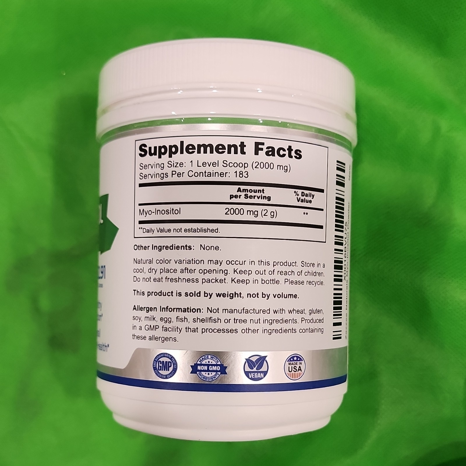 Zazzee Naturals Myo-Inositol Powder 2000mg 12.91 oz Non-GMO Vegan Made in USA