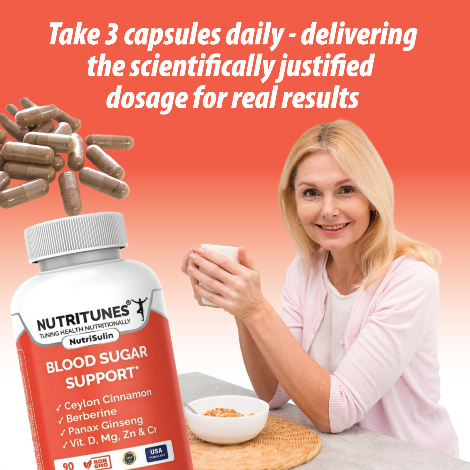 Blood Sugar Support Supplement NutriSulin – Berberine Cinnamon Ginseng & more