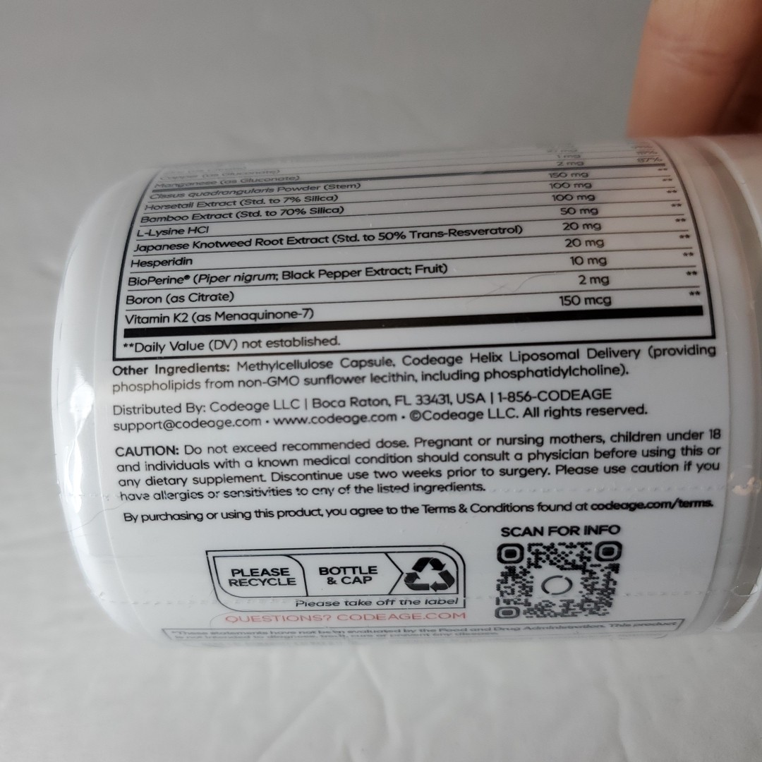Codeage Bones Vitamins Vitamin C D3 K2 Calcium Magnesium L-Lysine Supplement USA