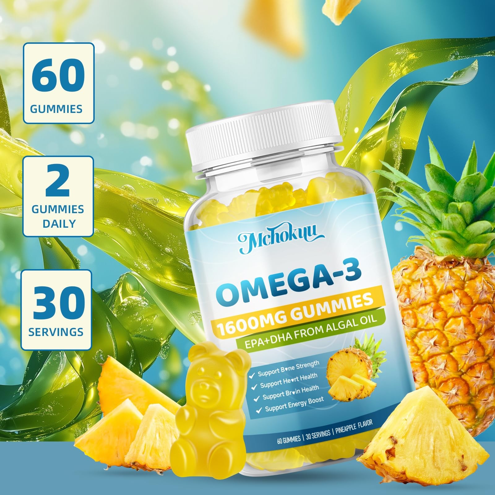 Mchokuu Vegan Omega-3 Gummies 1600Mg Epa Dha From Algal Oil Fish Oil
