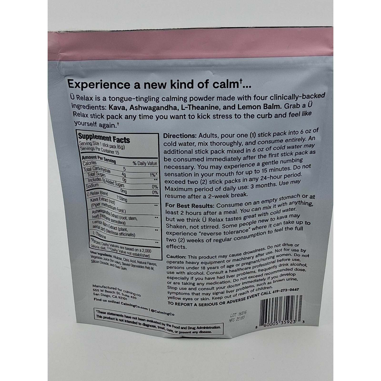 Calming Co U Relax – Mixed Berry 15 sticks MFG: 9/2025 open bag, SEALED packets