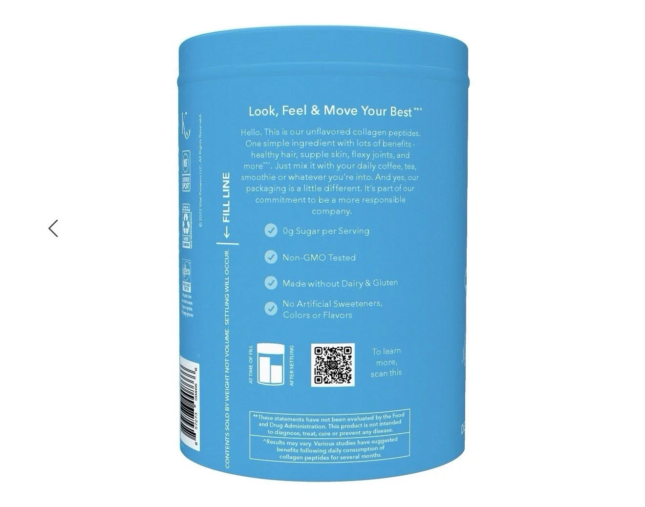 Vital Proteins Collagen Peptides Powder Unflavored 24 oz Grass Fed Non-GMO