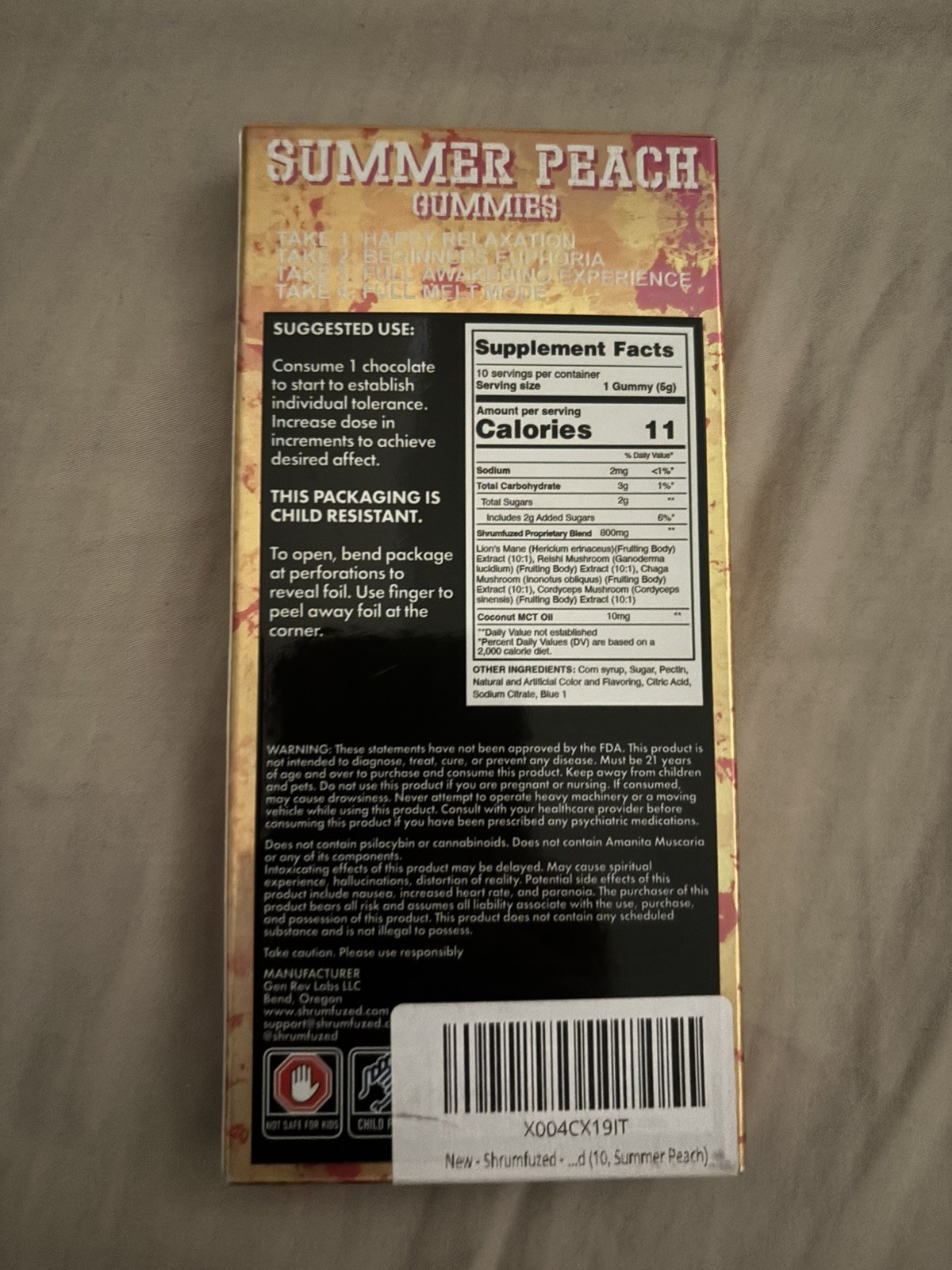 Shrumfuzed 8000mg summer peach Gummy Medicinal Supplement 10ct