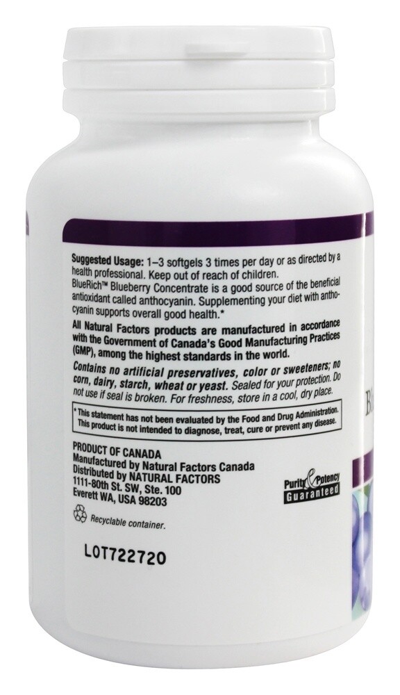 Natural Factors BlueRich Super Strength Blueberry Concentrate 500mg,90Softgels