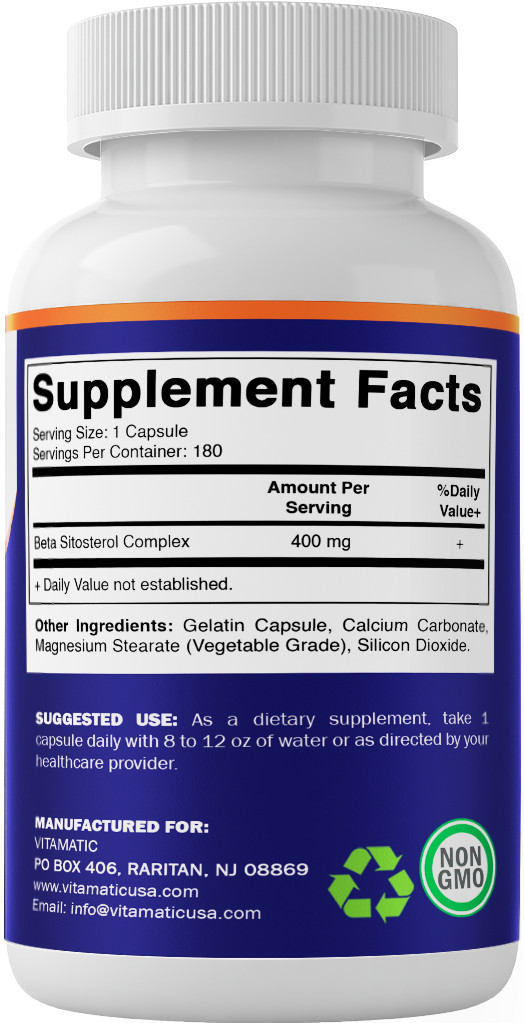 Vitamatic Beta Sitosterol Complex 400 mg 180 Capsules – 2 Pack