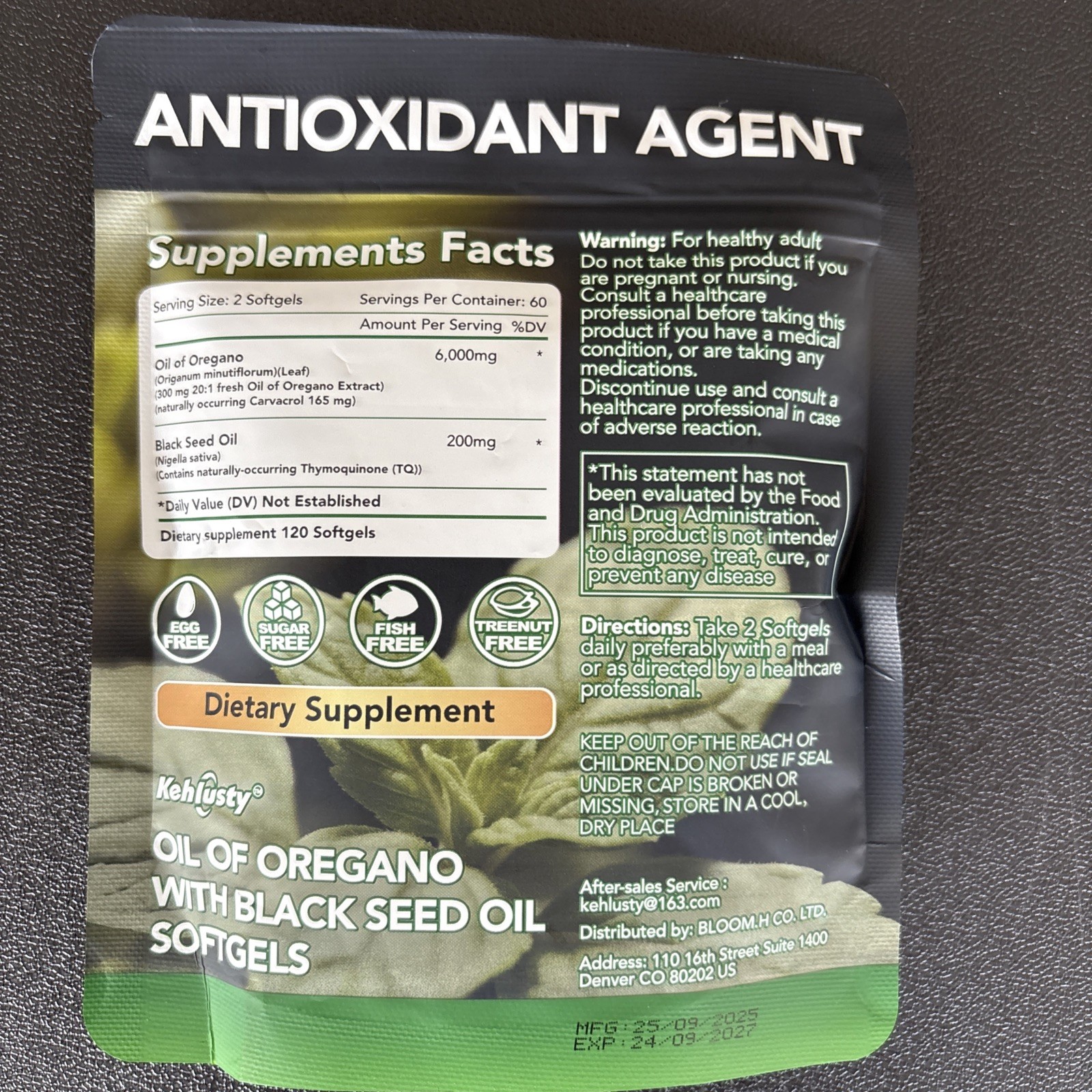 Kehlusty Oil of Oregano Black Seed Oil 6000mg 120 Softgels Respiratory Digestive