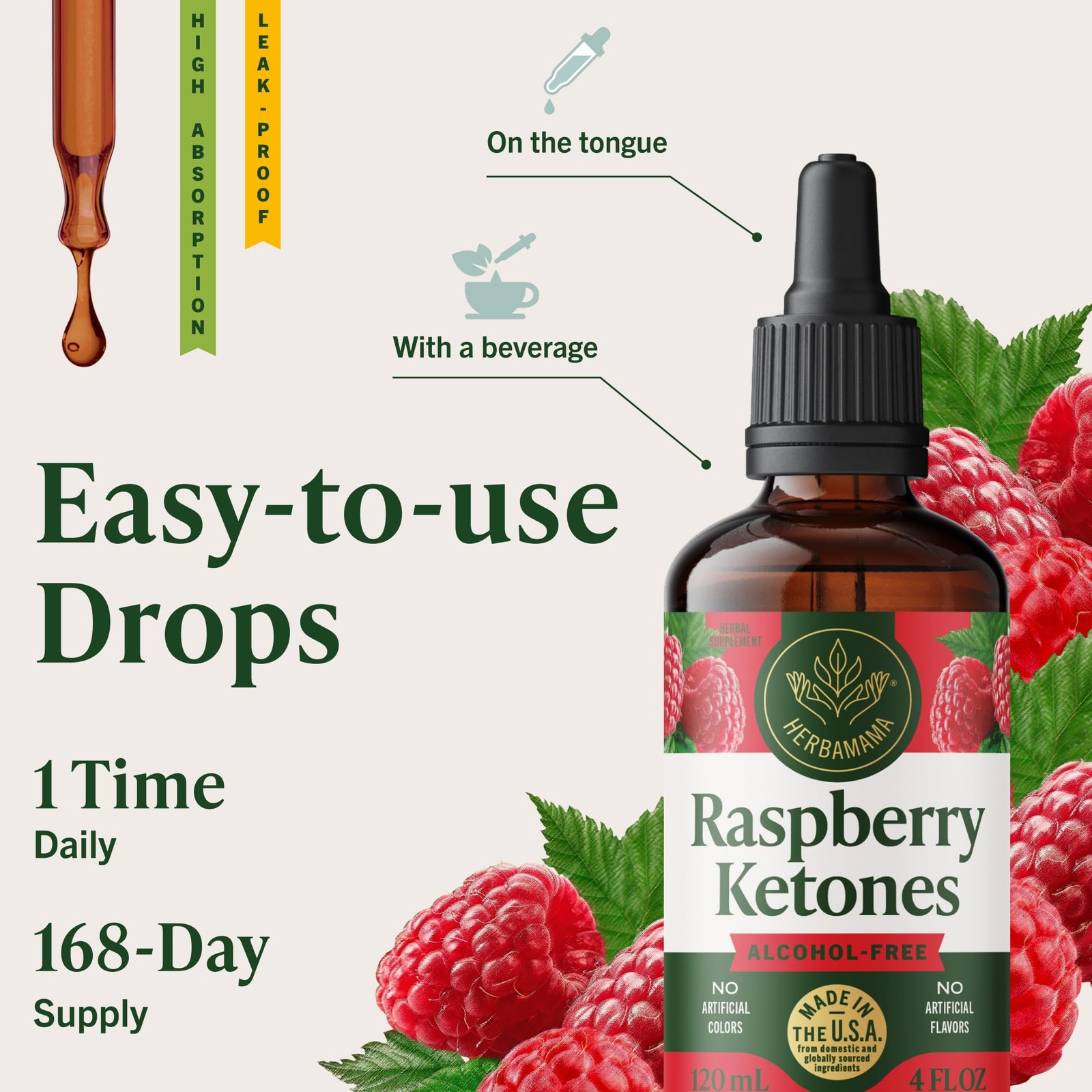 HERBAMAMA Raspberry Ketones Liquid Supplement – Metabolic 4 Fl Oz (Pack of 1)