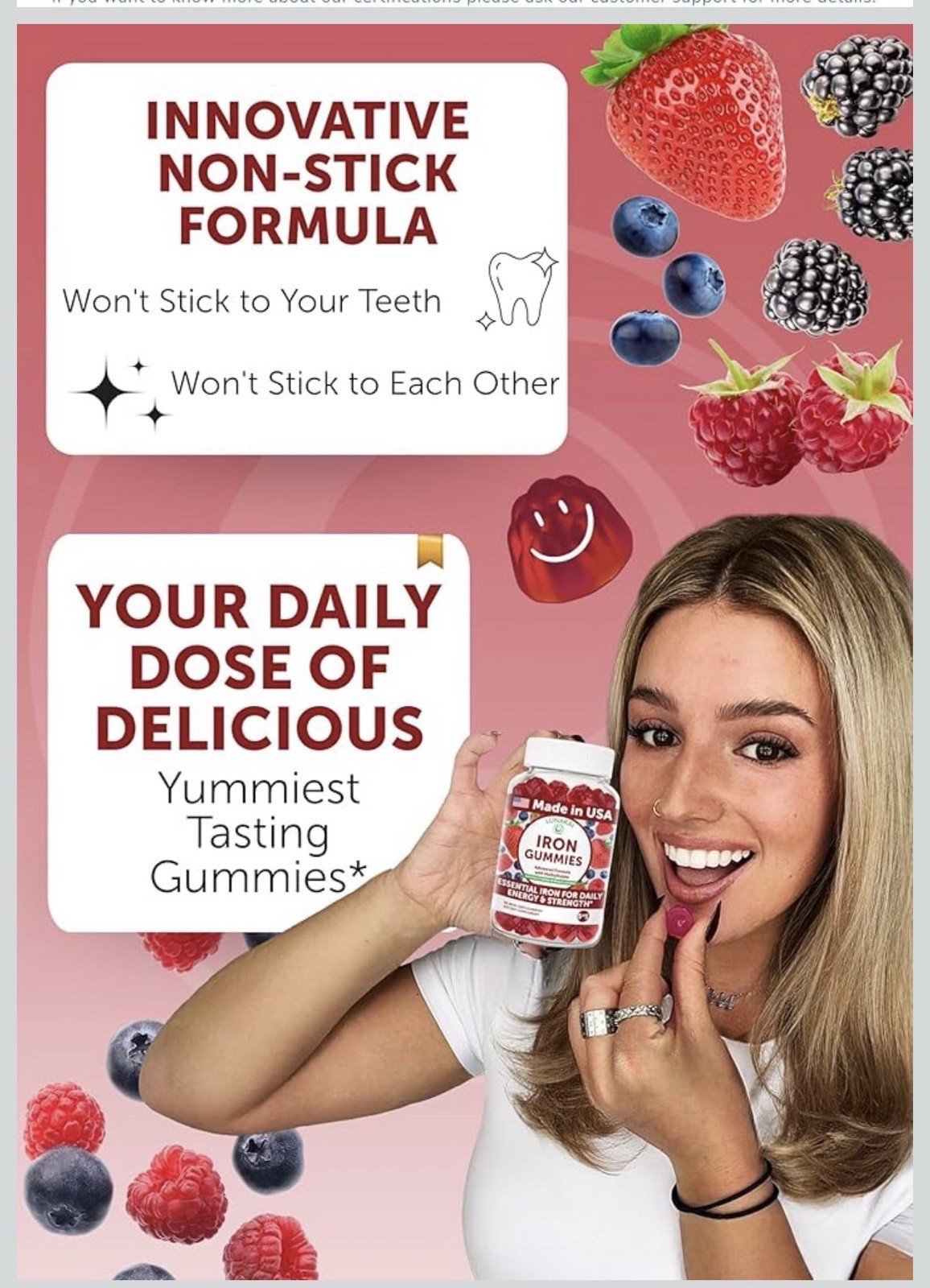 Lunakai Iron Gummies w/ Methylfolate Non-GMO Kosher Berry 60 Ct 18mg