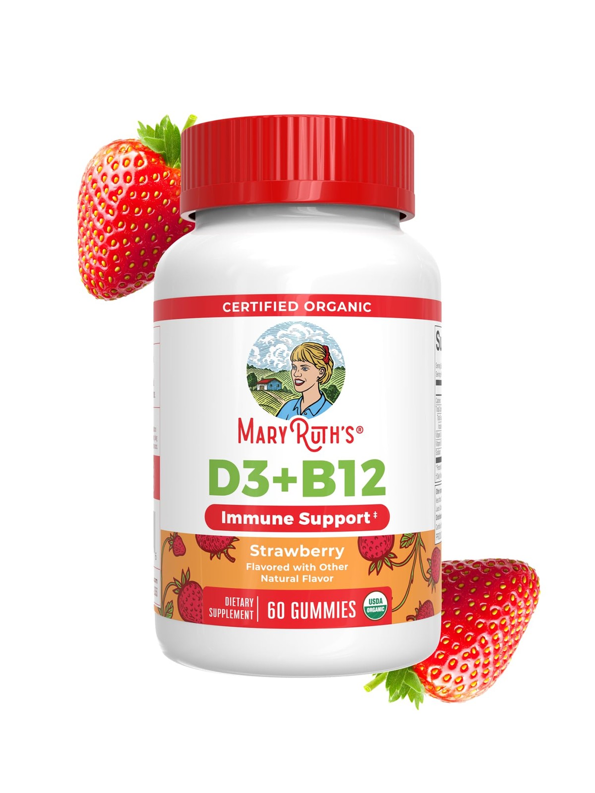 MARYRUTH’S Organic Vitamin D3 + B12 Gummies for Ages 4+ 60 Count (Pack of 1)