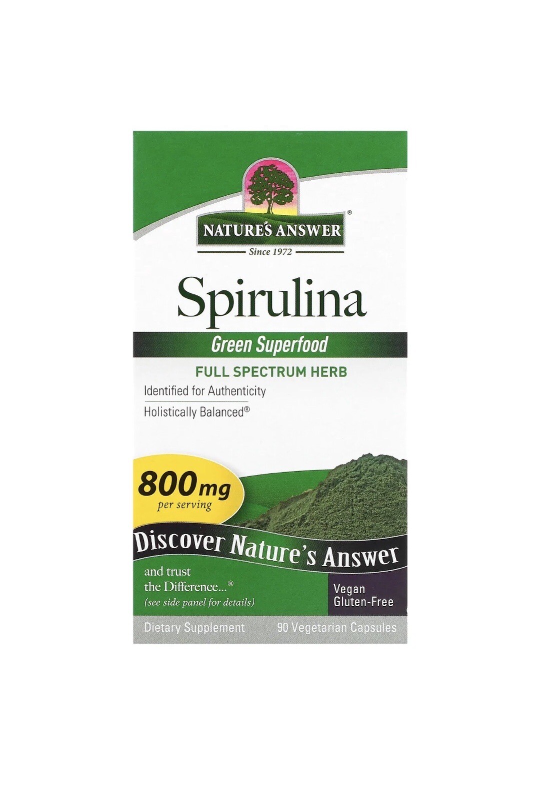 Nature s Answer Spirulina 800 mg 90 Vegetarian Capsules Cruelty-Free, GMP