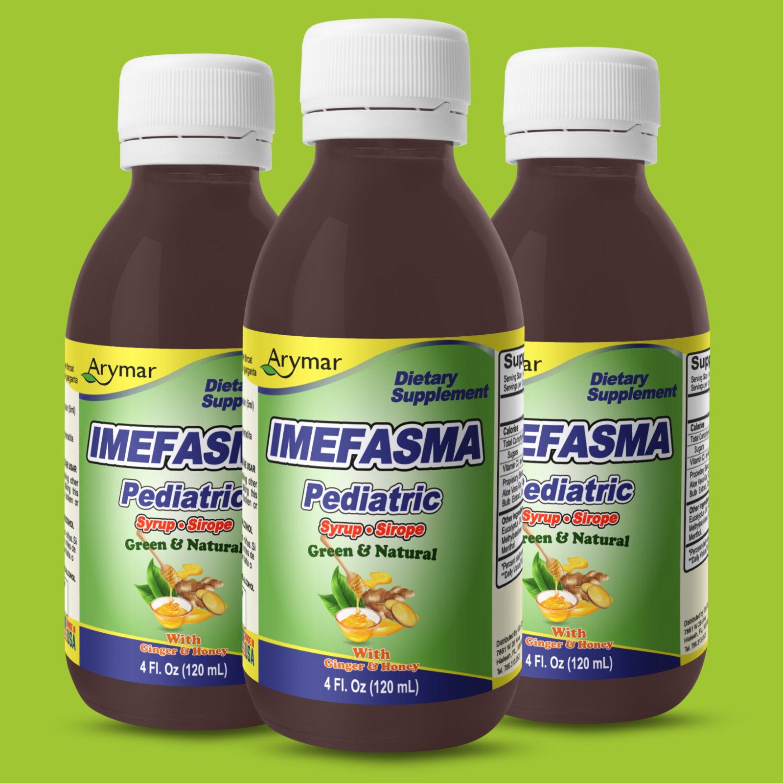 Arymar Imefasma Pediatric Syrup – Honey & Ginger Herbal Blend – 4 fl oz (3-Pack)