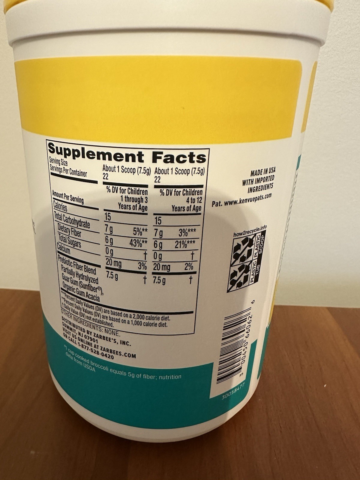 Zarbee’s Regularity Support Prebiotic Fiber Powder Unflavored 5.82oz 0g Sugar