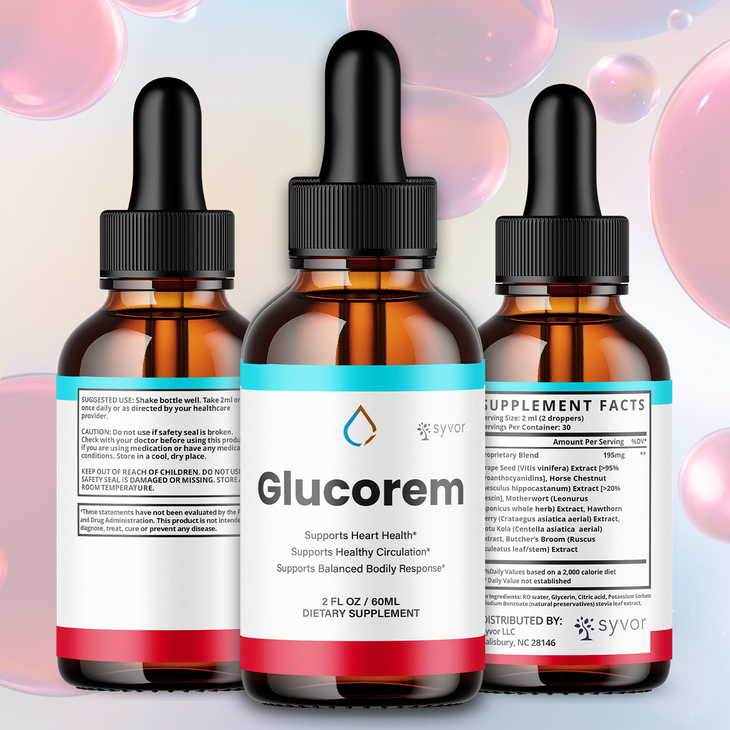 (5 Pack) Glucorem Blood Support Drops Advanced Vitamin Supplement 150 Servings