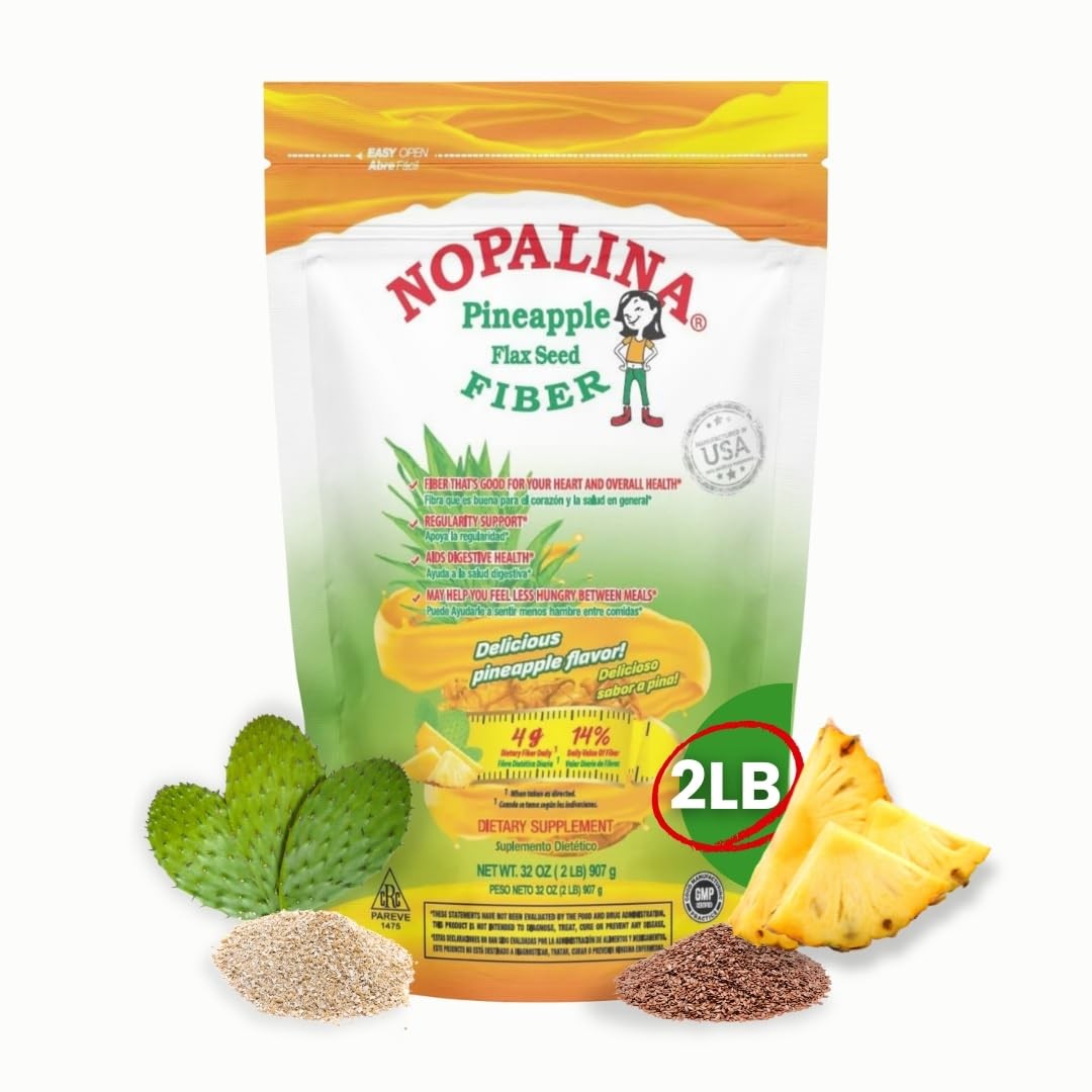 Nopalina Fiber Formula Pineapple 2Lb Bag 60 Servings Flax Seed Psyllium Oat Whea