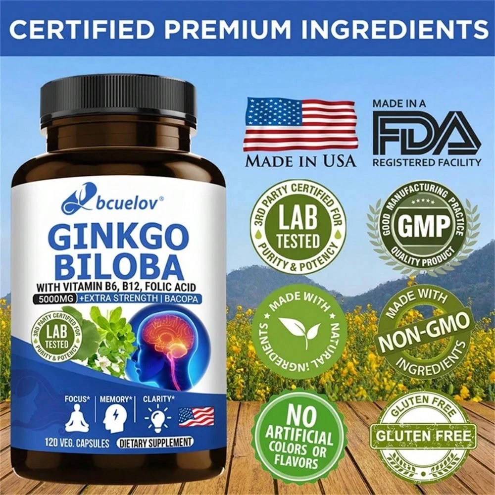 Ginkgo Biloba Extract Folate B12 Capsules 120 Count Adult Daily Formula