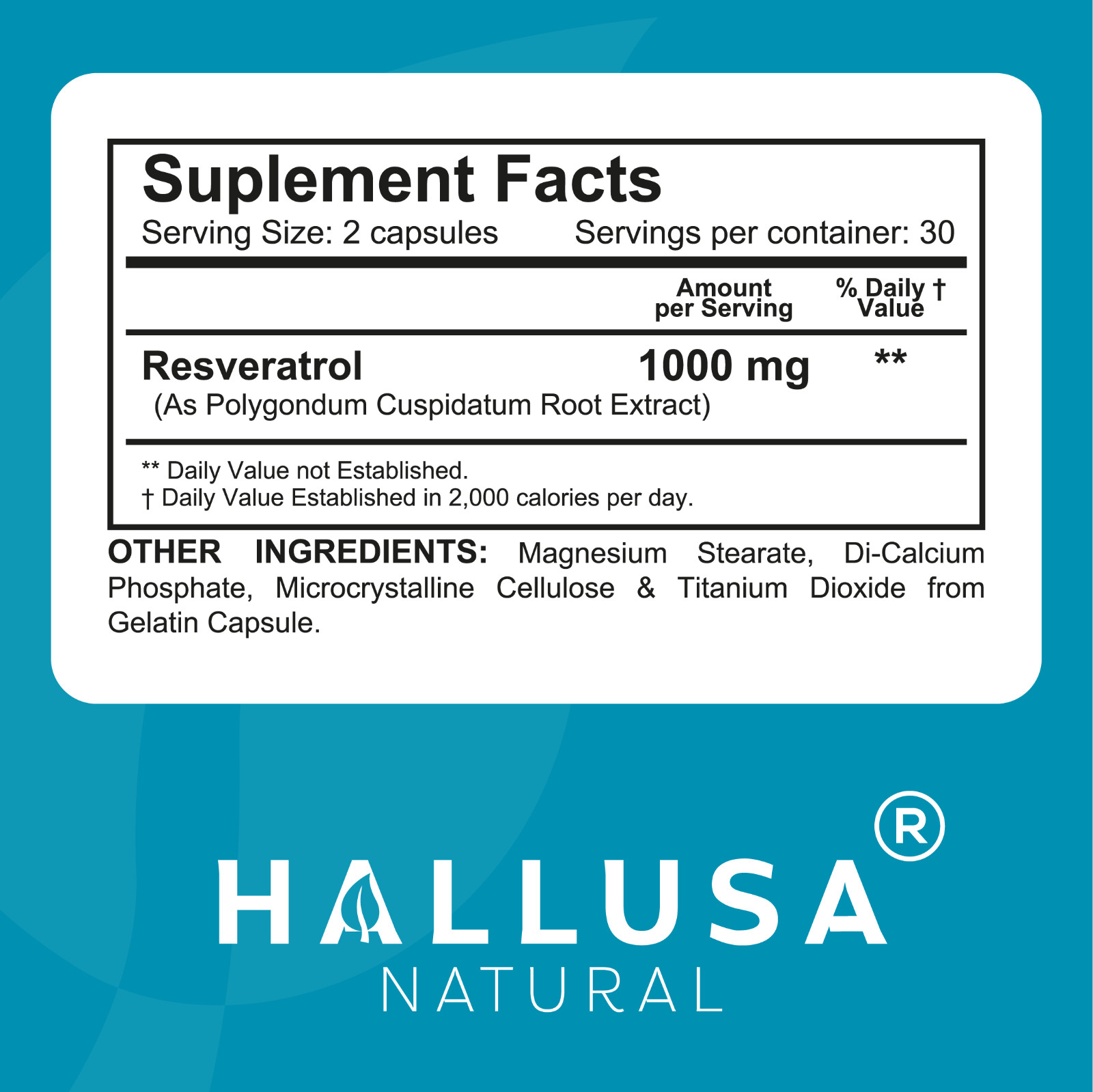 HALLVERATROL Resveratrol Capsules 1000 mg – Anit Aging & Brain Support – 60 Caps