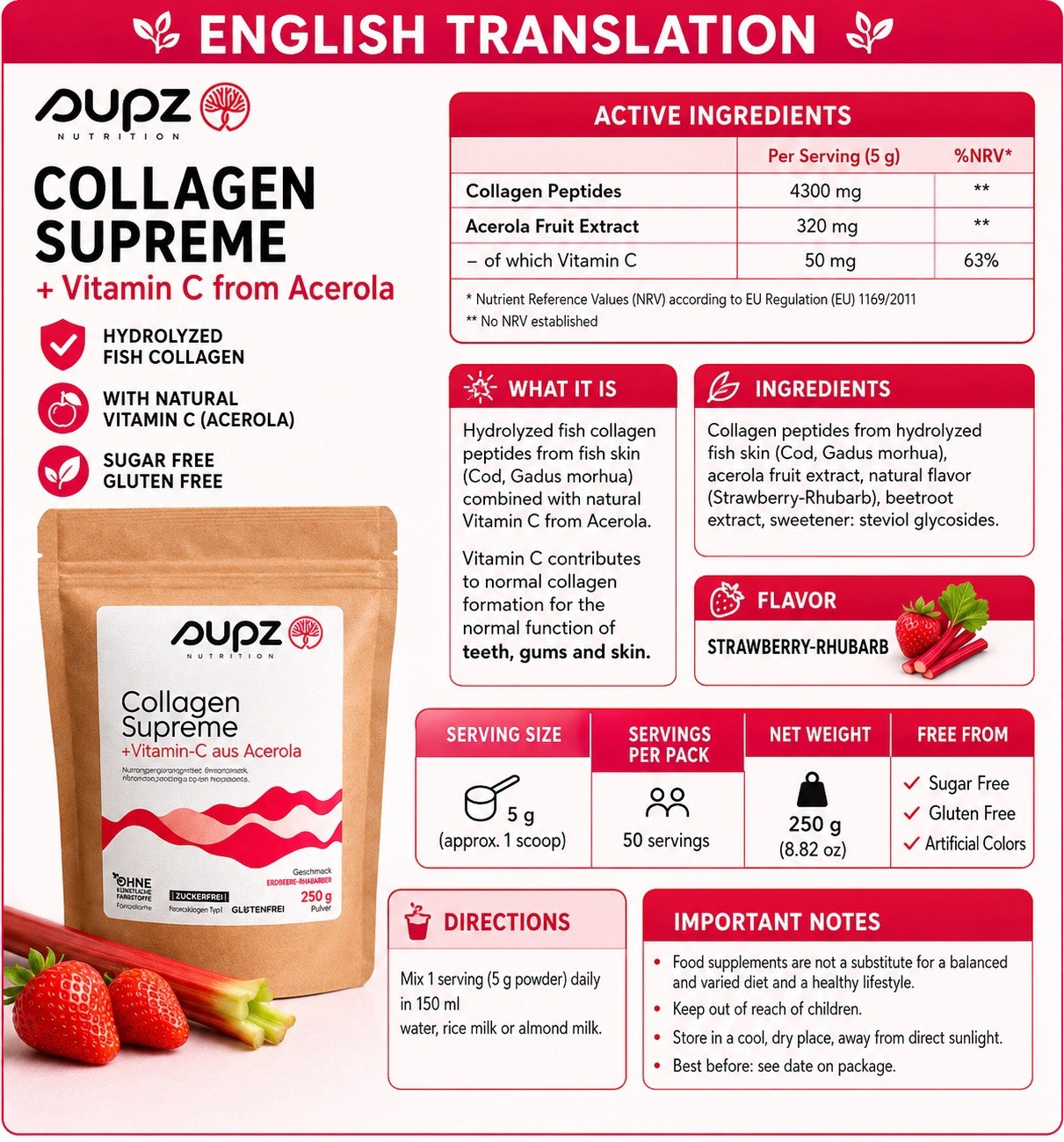 SUPZ Nutrition Collagen Supreme + Vitamin C Powder 250g Sealed