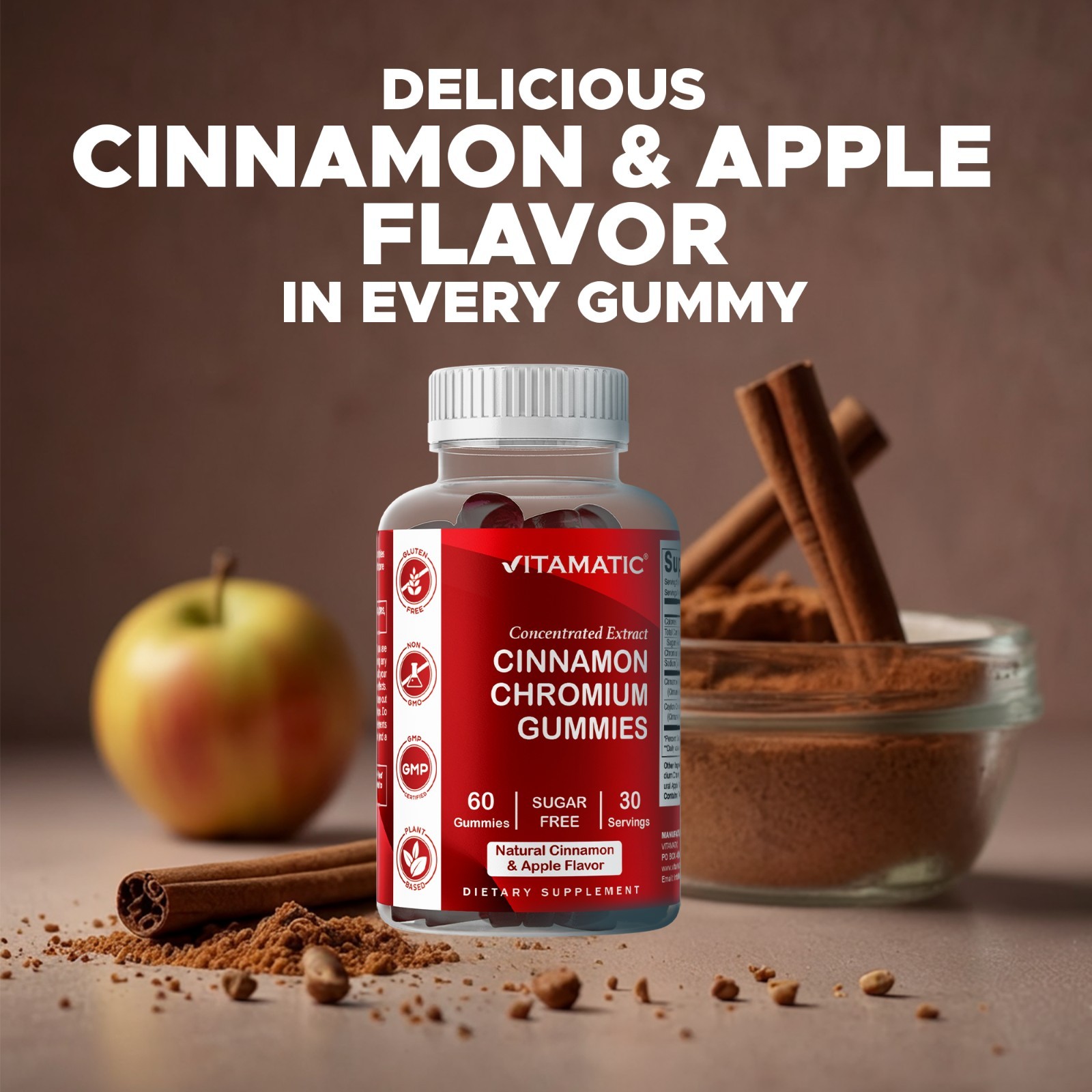 2 Pack Vitamatic Sugar Free Chromium Ceylon Cinnamon – 2000 mg -60 Vegan Gummies