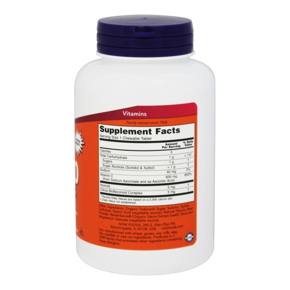 NOW Foods Vitamin C500 Chewable Cherry-Berry 500 mg., 100 Chewable Tablets