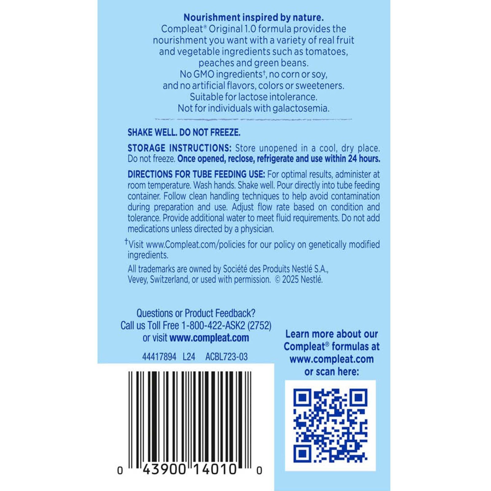Nestle Compleat Original Tube Feeding Formula Unflavored 8.45 oz 24 Ct