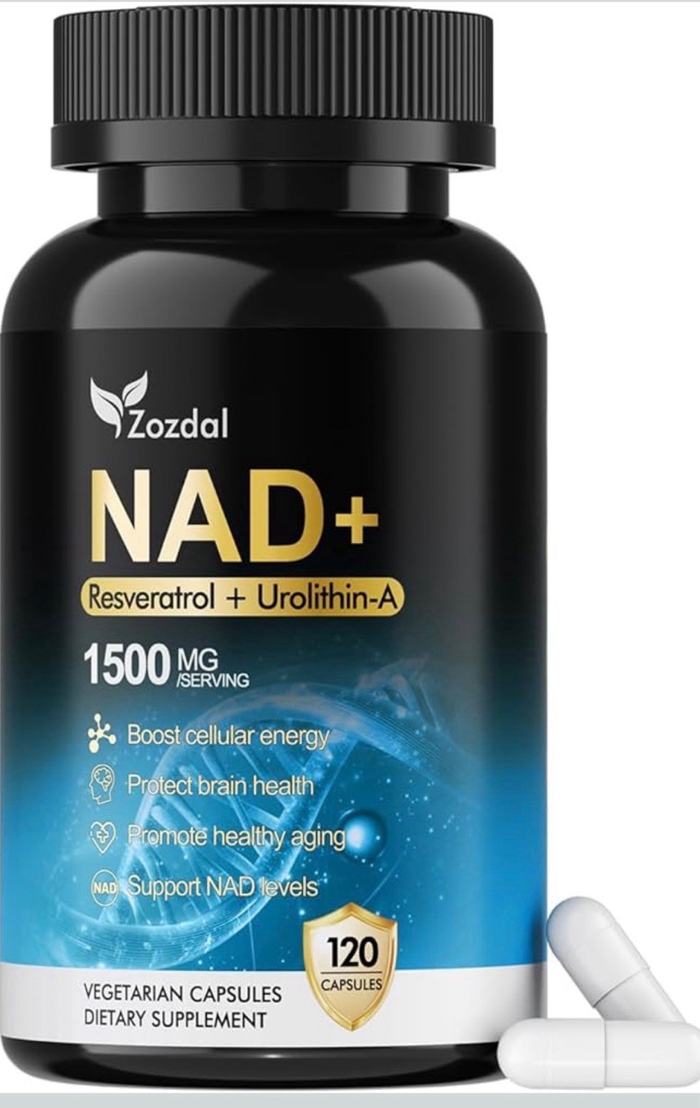 Zozdal NAD+ Supplement 1500mg – 7-in-1 Liposomal 120 Count (Pack of 1), Blue
